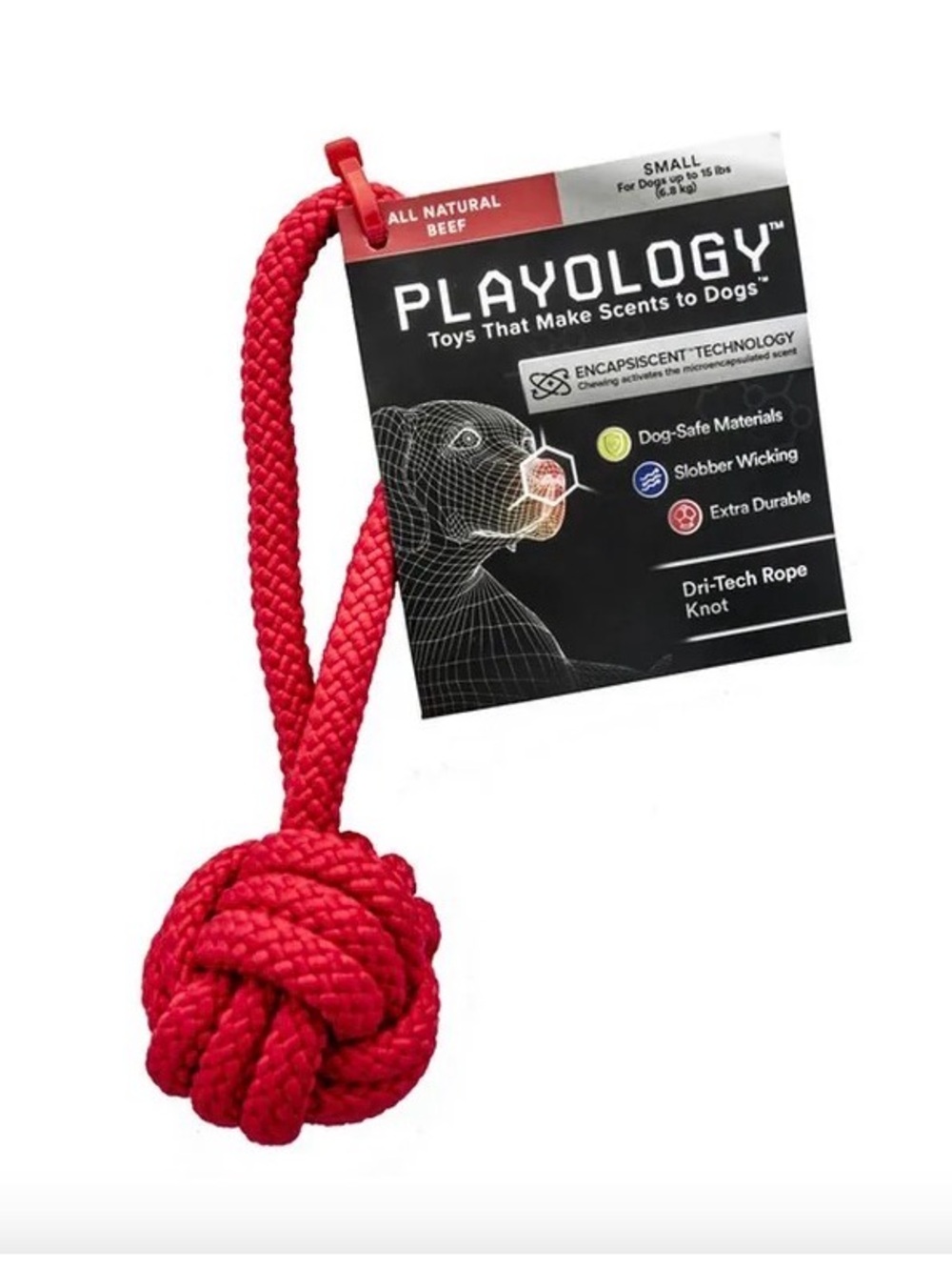 5️⃣ PLAYOLOGY Dri-Tech Rope Knot Dog Toy in Bright Red
